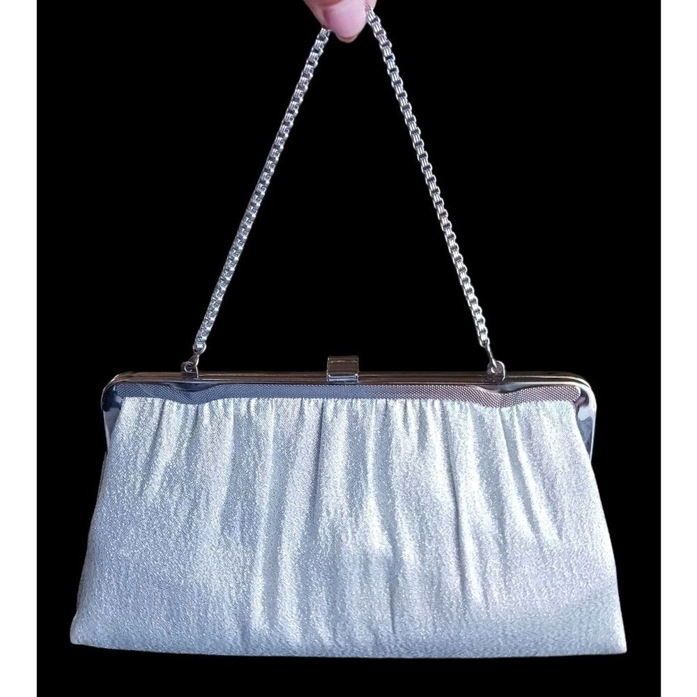 Vintage 1960's HL Harry Levine Silver Lame Evening Bag Clutch Silvertone Chain